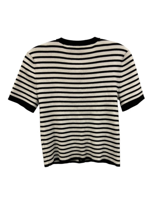 Elie Tahari Size M White & Black Viscose Blend Short Sleeve Striped Buttons Top White & Black / M