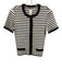 Elie Tahari Size M White & Black Viscose Blend Short Sleeve Striped Buttons Top White & Black / M