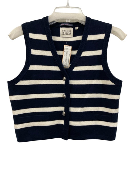 Scotch & Soda Size M Navy & white Viscose Blend Striped Sleeveless Vest Navy & white / M