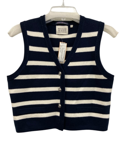 Scotch & Soda Size M Navy & white Viscose Blend Striped Sleeveless Vest Navy & white / M