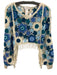 House of Harlow Size One Size White & Blue Acrylic Knit Floral Tassels Crop Top White & Blue / One Size
