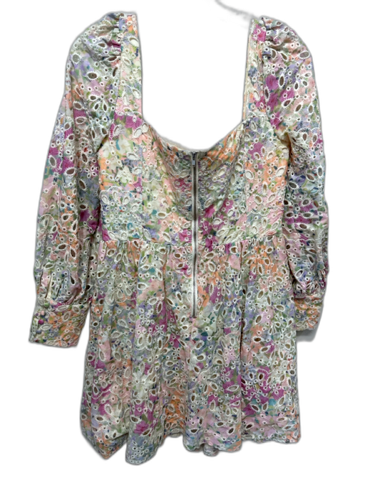Bardot Size XL Yellow, Pink & Green Cotton Long Sleeve Floral eyelet Dress Yellow, Pink & Green / XL