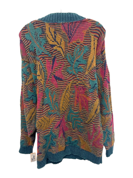 Crossings Size L Teal, Red & Orange Cotton Knit Botanical Ribbed Hem Sweater Teal, Red & Orange / L