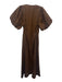Exquise Size M Brown & White Cotton Contrast Stitch 1/2 Puff Sleeve Dress Brown & White / M