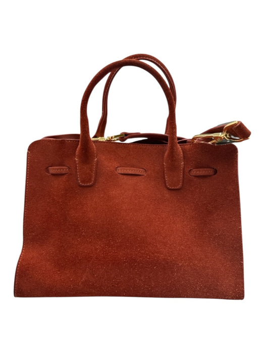 Mansur Gavriel Red Brown Suede leather Open Top Top Handles Bow Detail Bag Red Brown / S