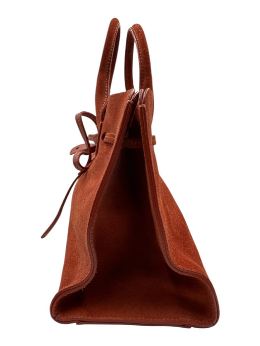 Mansur Gavriel Red Brown Suede leather Open Top Top Handles Bow Detail Bag Red Brown / S