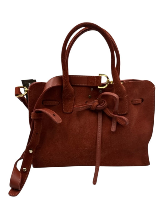 Mansur Gavriel Red Brown Suede leather Open Top Top Handles Bow Detail Bag Red Brown / S