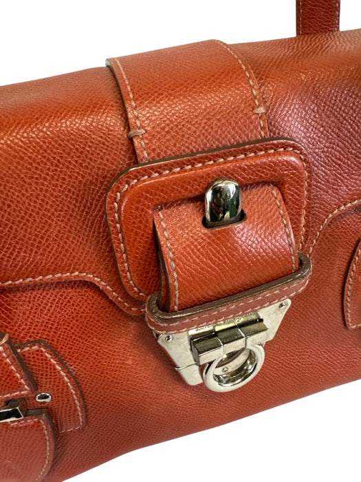 Salvatore Ferragamo Orange Pebble Leather Silver Hardware Turn Lock Bag Orange / S