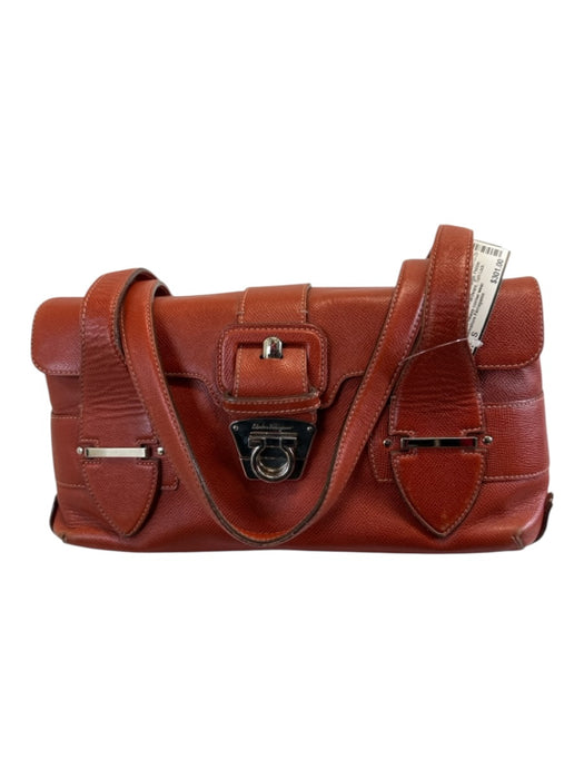 Salvatore Ferragamo Orange Pebble Leather Silver Hardware Turn Lock Bag Orange / S