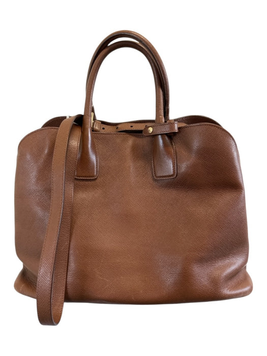 Prada Brown Saffiano Leather Gold hardware Snap Top Tote Bag Brown / M/L