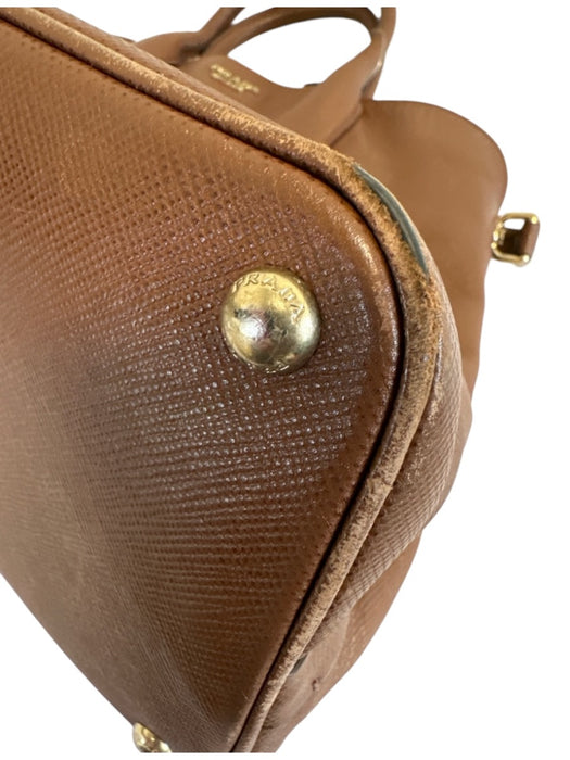 Prada Brown Saffiano Leather Gold hardware Snap Top Tote Bag Brown / M/L