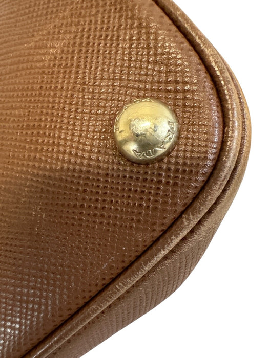 Prada Brown Saffiano Leather Gold hardware Snap Top Tote Bag Brown / M/L