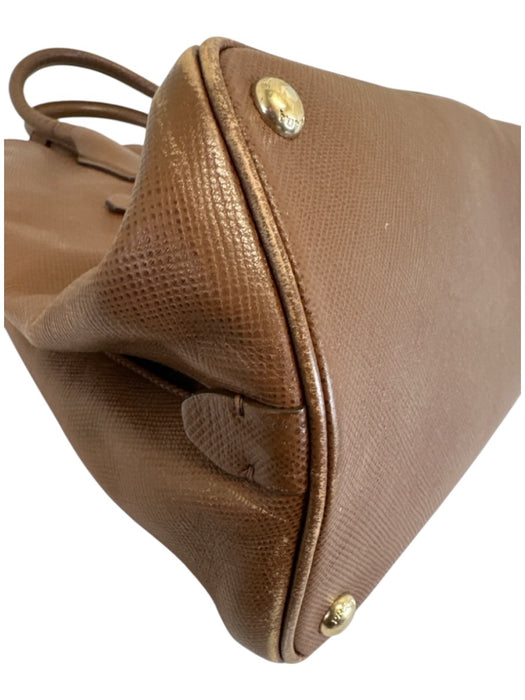 Prada Brown Saffiano Leather Gold hardware Snap Top Tote Bag Brown / M/L