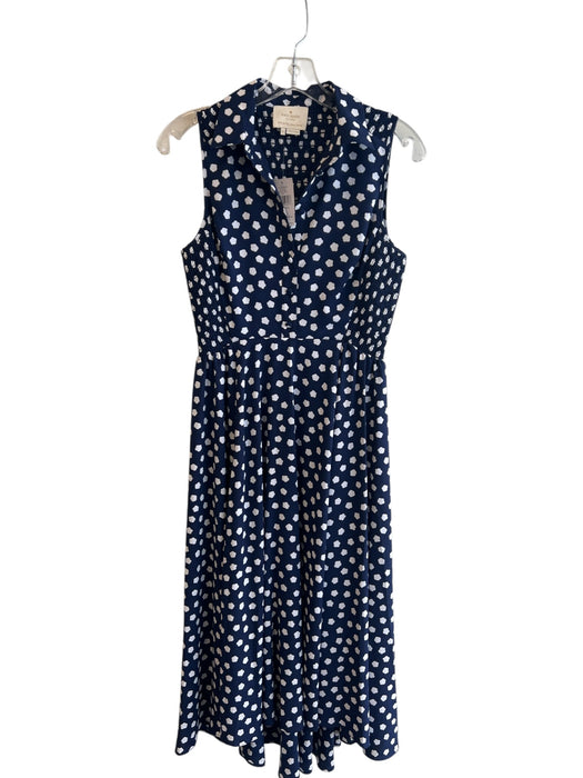 Kate Spade Size 2 Navy Blue & White Polyester Sleeveless Button Front Dress Navy Blue & White / 2