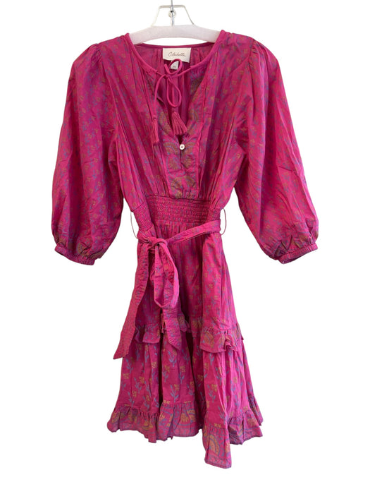 Cleobella Size XS Hot Pink, Yellow & Blue Organic Cotton Long puff sleeve Dress Hot Pink, Yellow & Blue / XS