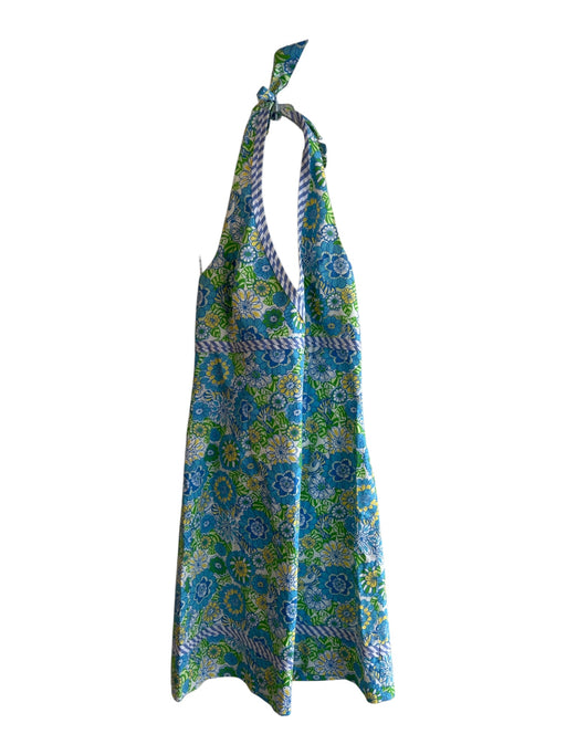 Lily Pulitzer Size 6 Blue & Green Cotton Halter Top Floral Print Back Zip Dress Blue & Green / 6