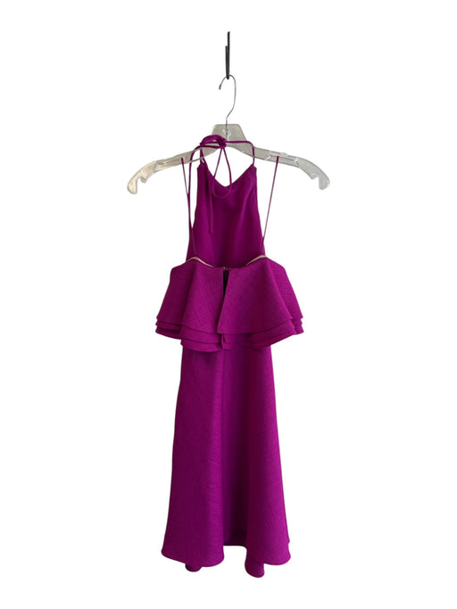 Badgley Mischka Size 0 Fuchsia Polyester High Neck neck tie Ruffle Detail Dress Fuchsia / 0