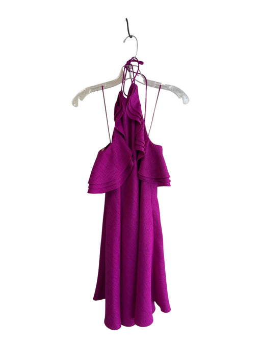 Badgley Mischka Size 0 Fuchsia Polyester High Neck neck tie Ruffle Detail Dress Fuchsia / 0