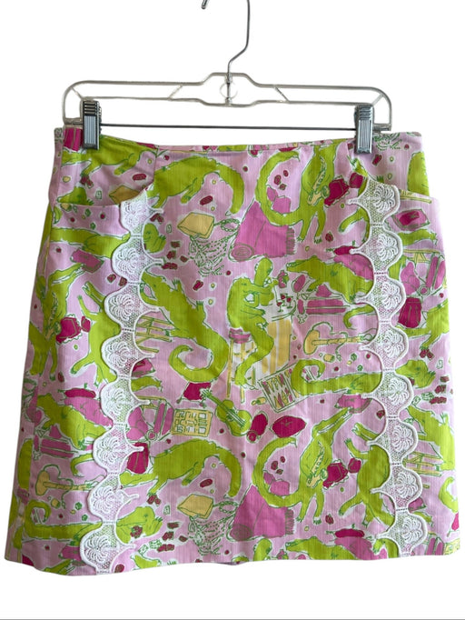 Lily Pulitzer Size 6 Pink & Green Cotton Back Zip Crocadilles Pockets Skirt Pink & Green / 6