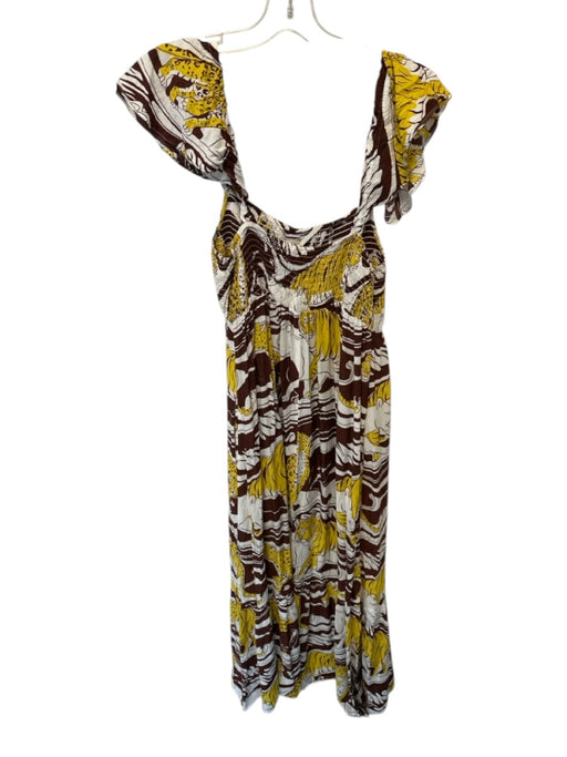 Anthropologie Size M Brown & Yellow Cotton Maxi Animal Print Smock Neck Dress Brown & Yellow / M