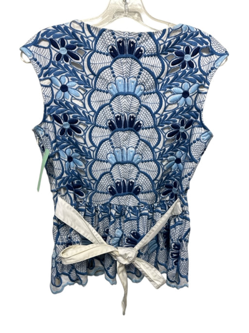 Alexis Size S White & Blue Cotton Blend Sleeveless Embroidered Flowers Top White & Blue / S