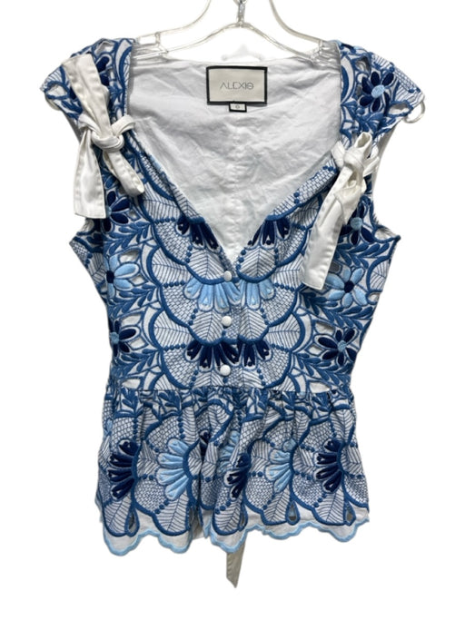 Alexis Size S White & Blue Cotton Blend Sleeveless Embroidered Flowers Top White & Blue / S