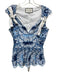Alexis Size S White & Blue Cotton Blend Sleeveless Embroidered Flowers Top White & Blue / S
