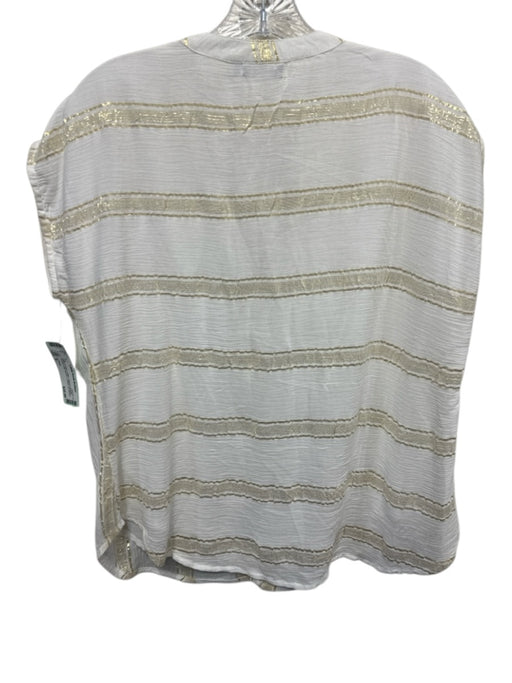 La Plage Size S White & Gold Cotton Striped Metallic Thread Cap Sleeve Top White & Gold / S