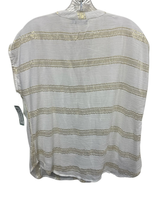 La Plage Size S White & Gold Cotton Striped Metallic Thread Cap Sleeve Top White & Gold / S