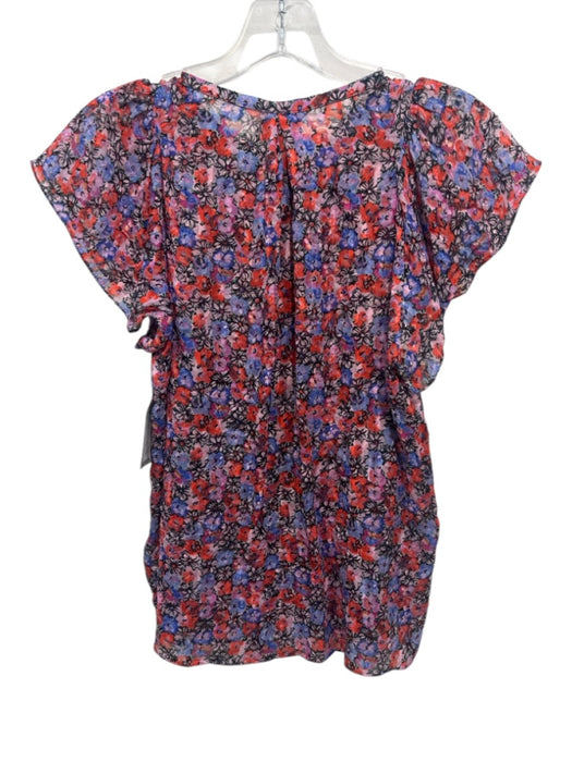 Rebecca Taylor Size XS Blue, Red & Black Silk & Cotton Floral Semi Sheer Top Blue, Red & Black / XS