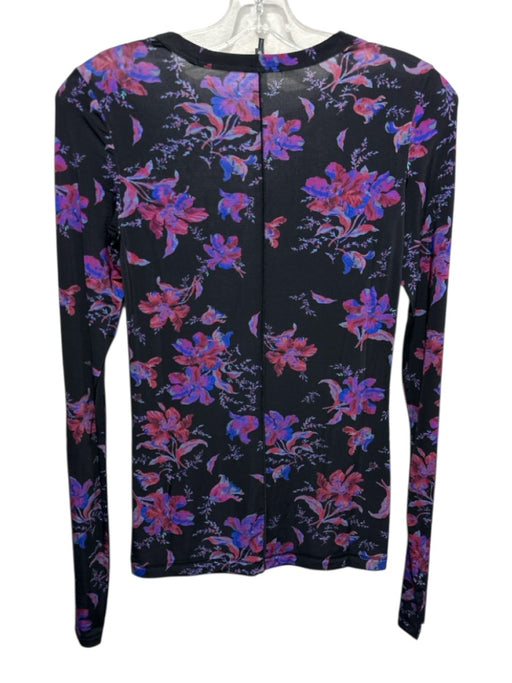 Rag & Bone Size XS Black, Purple & Blue Viscose Blend Long Sleeve Floral Top Black, Purple & Blue / XS