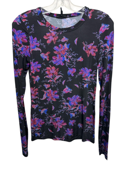 Rag & Bone Size XS Black, Purple & Blue Viscose Blend Long Sleeve Floral Top Black, Purple & Blue / XS