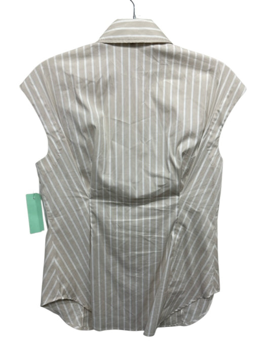Theory Size S Petite Beige & White Cotton & Nylon Sleeveless Striped Collar Top Beige & White / S Petite