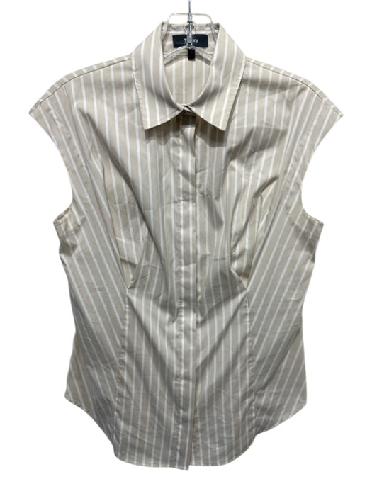 Theory Size S Petite Beige & White Cotton & Nylon Sleeveless Striped Collar Top Beige & White / S Petite