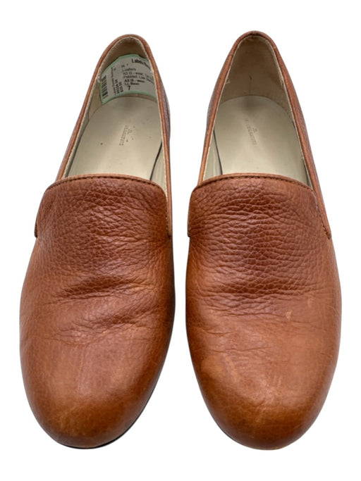 LL Bean Shoe Size 7 Tan Brown Leather Pebbled Low Stacked Heel Slip On Loafers Tan Brown / 7