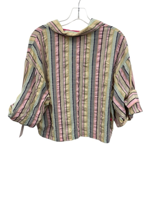 Kerri Rosenthal Size XS Pink & Multi Cotton Striped 3/4 Sleeve Button Front Top Pink & Multi / XS