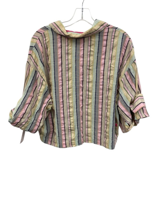 Kerri Rosenthal Size XS Pink & Multi Cotton Striped 3/4 Sleeve Button Front Top Pink & Multi / XS
