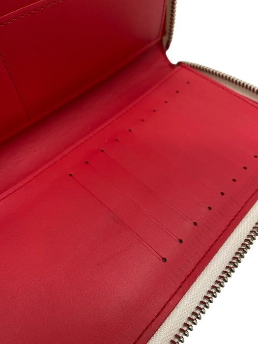 Louis Vuitton White, Red, Blue Pebble Leather Zip Up Logo Continental Wallets White, Red, Blue