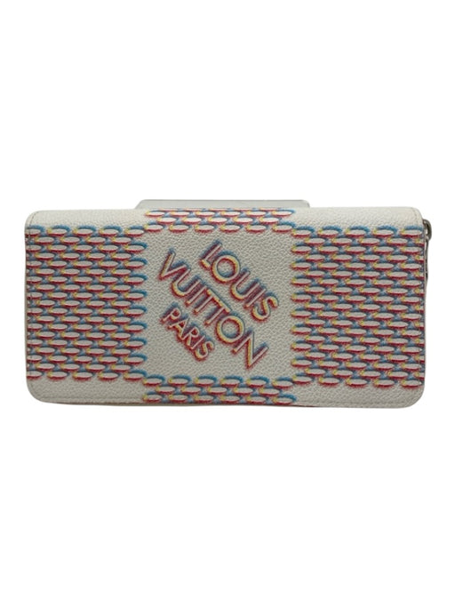 Louis Vuitton White, Red, Blue Pebble Leather Zip Up Logo Continental Wallets White, Red, Blue