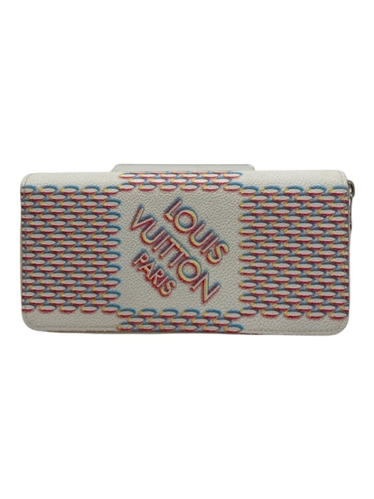 Louis Vuitton White, Red, Blue Pebble Leather Zip Up Logo Continental Wallets White, Red, Blue
