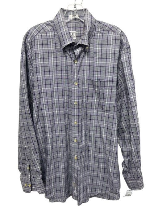 Peter Millar Size L Purple & Gray Cotton Plaid Button up Men's Long Sleeve Shirt Purple & Gray / L