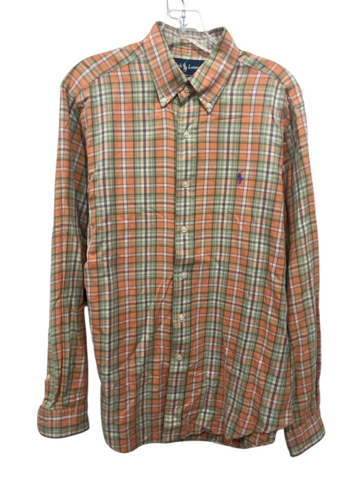 Ralph Lauren Size M Orange & Green Print Cotton Plaid Men's Long Sleeve Shirt Orange & Green Print / M