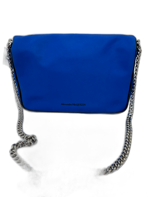Alexander McQueen Blue & Black Faille Skull Silver Tone Hardware Chain Strap Bag Blue & Black