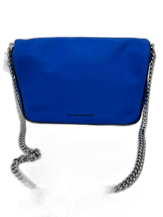 Alexander McQueen Blue & Black Faille Skull Silver Tone Hardware Chain Strap Bag Blue & Black