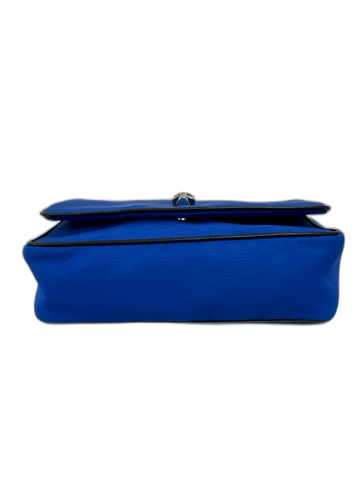 Alexander McQueen Blue & Black Faille Skull Silver Tone Hardware Chain Strap Bag Blue & Black