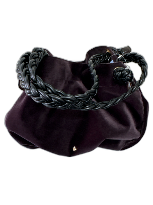Herbert Frere Soeur Mauve Purple Silk Velvet Leather Trim Braided Straps Bag Mauve Purple