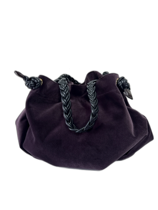 Herbert Frere Soeur Mauve Purple Silk Velvet Leather Trim Braided Straps Bag Mauve Purple