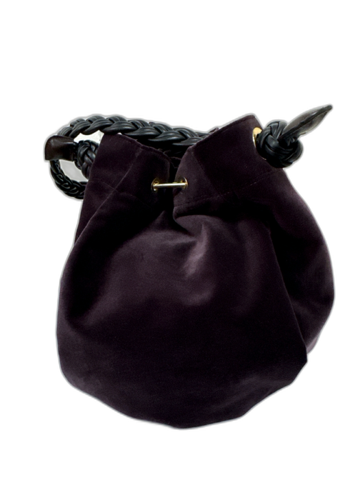 Herbert Frere Soeur Mauve Purple Silk Velvet Leather Trim Braided Straps Bag Mauve Purple