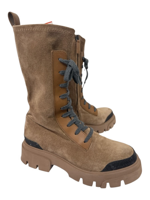 Brunello Cucinelli Shoe Size 41 Light Brown & Gray Suede Lace Up Zip Up Boots Light Brown & Gray / 41