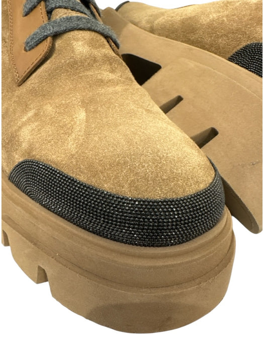Brunello Cucinelli Shoe Size 41 Light Brown & Gray Suede Lace Up Zip Up Boots Light Brown & Gray / 41